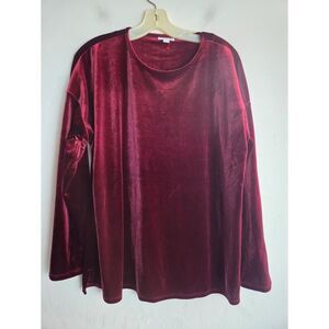 J.Jill Red Crew Neck Dark Red Satin Velvet Boxy Pullover Knit Blouse size Large